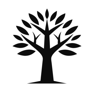 Gösterişli, zarif, minimalist bir tasarımı olan siyah ağaç ikonu vektörü. Çevre dostu markalaşma, modern dekor ya da doğa temalı projeler için mükemmel..