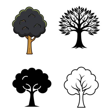 Gösterişli, zarif, minimalist bir tasarımı olan siyah ağaç ikonu vektörü. Çevre dostu markalaşma, modern dekor ya da doğa temalı projeler için mükemmel..