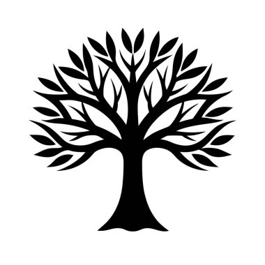 Gösterişli, zarif, minimalist bir tasarımı olan siyah ağaç ikonu vektörü. Çevre dostu markalaşma, modern dekor ya da doğa temalı projeler için mükemmel..