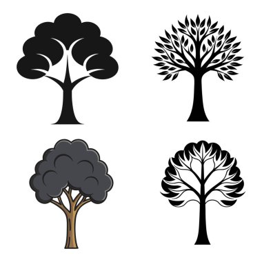 Gösterişli, zarif, minimalist bir tasarımı olan siyah ağaç ikonu vektörü. Çevre dostu markalaşma, modern dekor ya da doğa temalı projeler için mükemmel..