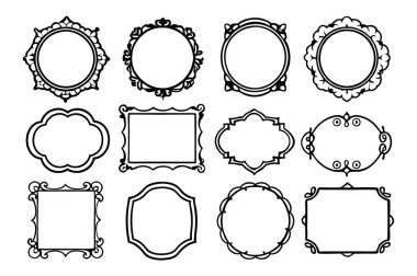  Tasarımlarınızı bu dekoratif vintage çerçeve koleksiyonuyla vektör biçiminde yükseltin. Davetiyelere, dekorasyona ve dijital projelere zarif, antika bir cazibe katmak için mükemmel..