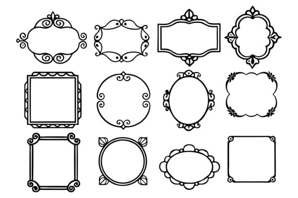  Elevate your designs with this collection of decorative vintage frames in vector format. Perfect for adding an elegant, antique charm to invitations, decor, and digital projects.