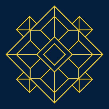 Kare ve eşkenar dörtgen şeklinde karmaşık filigran çizgileri içeren zarif bir geometrik Art Deco logosu. Lüks markalaşma için idealdir, bu süs simgesi koyu bir arka planda göze çarpar.