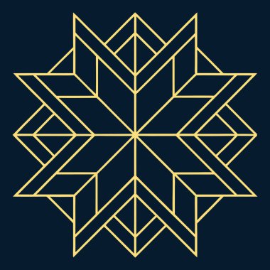 Kare ve eşkenar dörtgen şeklinde karmaşık filigran çizgileri içeren zarif bir geometrik Art Deco logosu. Lüks markalaşma için idealdir, bu süs simgesi koyu bir arka planda göze çarpar.