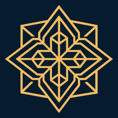 Kare ve eşkenar dörtgen şeklinde karmaşık filigran çizgileri içeren zarif bir geometrik Art Deco logosu. Lüks markalaşma için idealdir, bu süs simgesi koyu bir arka planda göze çarpar.