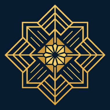 Kare ve eşkenar dörtgen şeklinde karmaşık filigran çizgileri içeren zarif bir geometrik Art Deco logosu. Lüks markalaşma için idealdir, bu süs simgesi koyu bir arka planda göze çarpar.