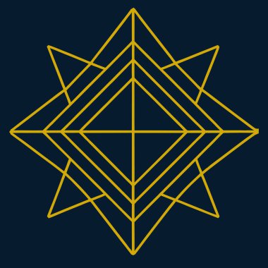 Kare ve eşkenar dörtgen şeklinde karmaşık filigran çizgileri içeren zarif bir geometrik Art Deco logosu. Lüks markalaşma için idealdir, bu süs simgesi koyu bir arka planda göze çarpar.