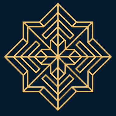 Kare ve eşkenar dörtgen şeklinde karmaşık filigran çizgileri içeren zarif bir geometrik Art Deco logosu. Lüks markalaşma için idealdir, bu süs simgesi koyu bir arka planda göze çarpar.