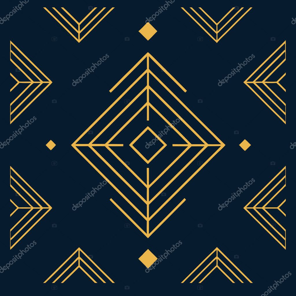 An elegant geometric Art Deco logo featuring intricate filigree lines in a square and rhombus pattern. Ideal for luxury branding, this ornamental icon stands out on a dark background.