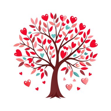 Kalp şeklindeki yaprakların yer aldığı bu Valentine ağacı çizimi ile aşkın özünü yakalayın. Romantik tasarımlar, tatil kartları ve Sevgililer Günü dekorasyonu için mükemmel..