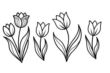 Bu zarif vektör seti, bu ikonik çiçeklerin narin güzelliğini yakalayan lale siluetlerini içerir. Bahar dekorasyonu, botanik tasarımları ve çiçek temalı projeler için mükemmel..