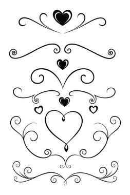 Elegant calligraphic heart flourishes with swirls and decorative lines. Perfect for Valentines Day, wedding invitations, or romantic designs, adding a classic touch to your project. clipart