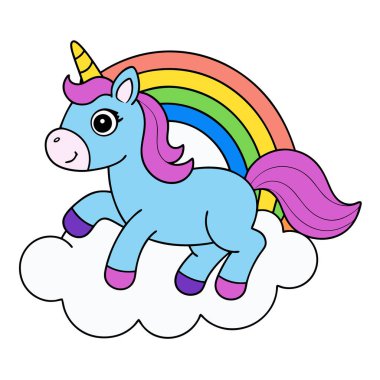 Gökkuşağı renklerine sahip sevimli tek boynuzlu at vektörü çocuk sanatı ve boyama projeleri için mükemmel. Bu sevimli illüstrasyon herhangi bir çocuk dekoruna ya da yaratıcı aktivitesine sihirli ve renkli bir dokunuş ekler..