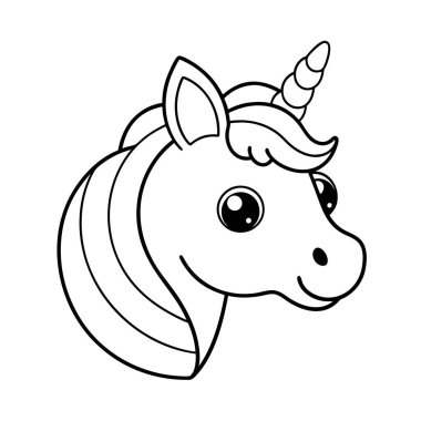 Büyüleyici tek boynuzlu at baş vektör çizimi. Sihirli ve fantezi temalı tasarımlar için ideal. Çocuk projeleri, çıkartmalar, logolar ya da tuhaf bir dokunuşla büyüleyici dekorlar için mükemmel..
