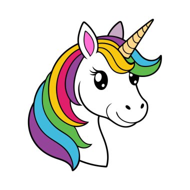 Büyüleyici tek boynuzlu at baş vektör çizimi. Sihirli ve fantezi temalı tasarımlar için ideal. Çocuk projeleri, çıkartmalar, logolar ya da tuhaf bir dokunuşla büyüleyici dekorlar için mükemmel..