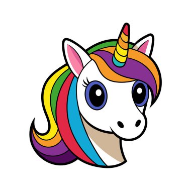 Charming unicorn head vector illustration, ideal for magical and fantasy-themed designs. Perfect for kids' projects, stickers, logos, or enchanting decor with a whimsical touch. clipart