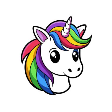 Büyüleyici tek boynuzlu at baş vektör çizimi. Sihirli ve fantezi temalı tasarımlar için ideal. Çocuk projeleri, çıkartmalar, logolar ya da tuhaf bir dokunuşla büyüleyici dekorlar için mükemmel..