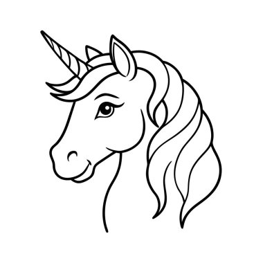 Büyüleyici tek boynuzlu at baş vektör çizimi. Sihirli ve fantezi temalı tasarımlar için ideal. Çocuk projeleri, çıkartmalar, logolar ya da tuhaf bir dokunuşla büyüleyici dekorlar için mükemmel..