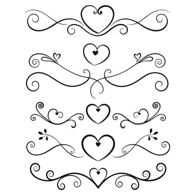 Elegant calligraphic heart flourishes with swirls and decorative lines. Perfect for Valentines Day, wedding invitations, or romantic designs, adding a classic touch to your project. clipart