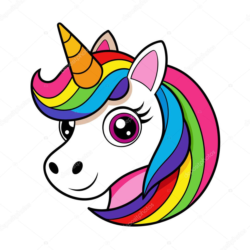 Charming unicorn head vector illustration, ideal for magical and fantasy-themed designs. Perfect for kids' projects, stickers, logos, or enchanting decor with a whimsical touch.