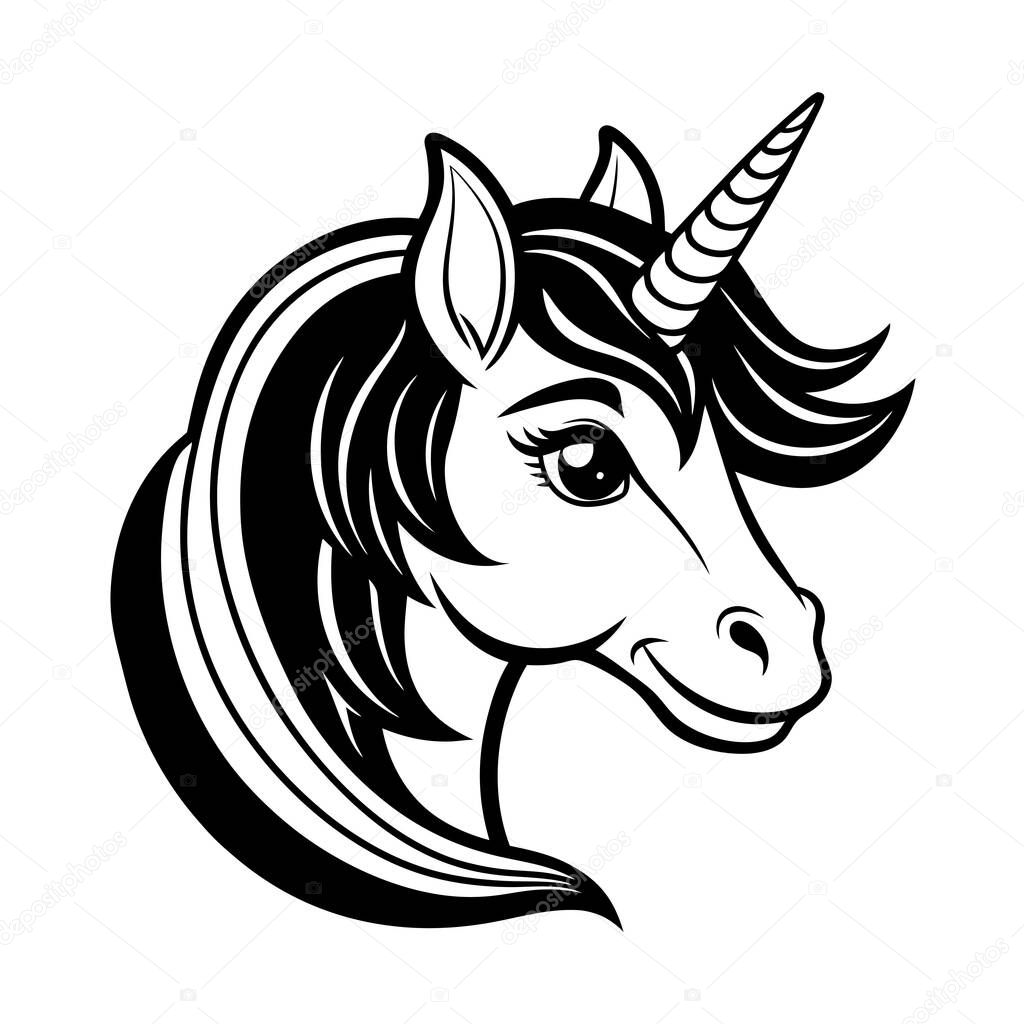 Charming unicorn head vector illustration, ideal for magical and fantasy-themed designs. Perfect for kids' projects, stickers, logos, or enchanting decor with a whimsical touch.