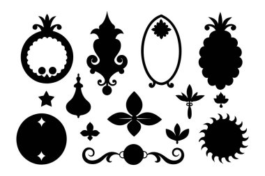 Tasarımlara, çerçevelere, davetiyelere ve zamansız cazibeyle dekoratif projelere klasik, zarif bir dokunuş eklemek için mükemmel bir siluet sınır süsleri koleksiyonu..