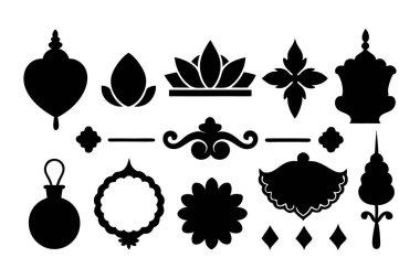 Tasarımlara, çerçevelere, davetiyelere ve zamansız cazibeyle dekoratif projelere klasik, zarif bir dokunuş eklemek için mükemmel bir siluet sınır süsleri koleksiyonu..