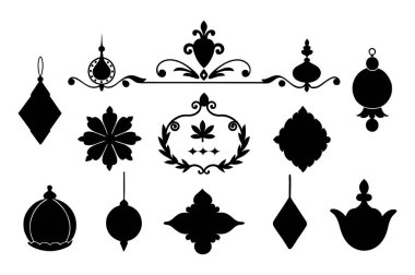 Tasarımlara, çerçevelere, davetiyelere ve zamansız cazibeyle dekoratif projelere klasik, zarif bir dokunuş eklemek için mükemmel bir siluet sınır süsleri koleksiyonu..