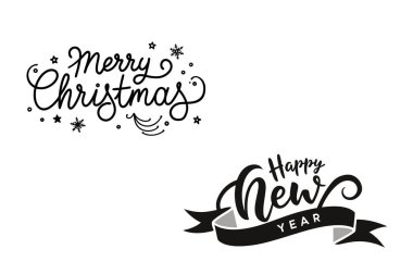 Sezonu bu Mutlu Noeller ve Mutlu Yıllar tipografisi ile kutlayın. Tatil tişörtü tasarımları, tebrik kartları ve şenlikli dijital projeler için mükemmel..