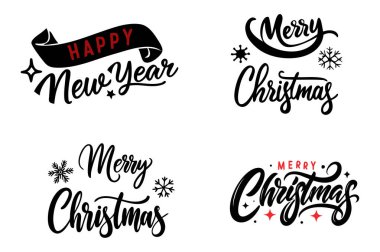 Sezonu bu Mutlu Noeller ve Mutlu Yıllar tipografisi ile kutlayın. Tatil tişörtü tasarımları, tebrik kartları ve şenlikli dijital projeler için mükemmel..