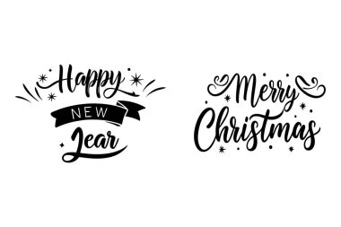 Sezonu bu Mutlu Noeller ve Mutlu Yıllar tipografisi ile kutlayın. Tatil tişörtü tasarımları, tebrik kartları ve şenlikli dijital projeler için mükemmel..