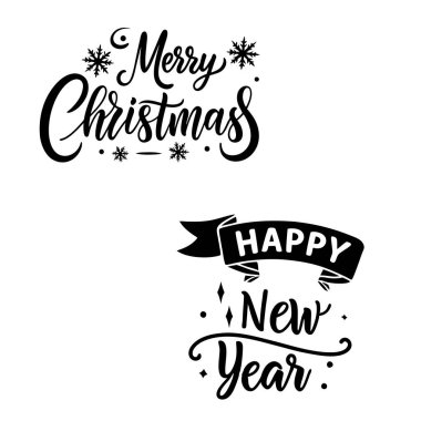 Sezonu bu Mutlu Noeller ve Mutlu Yıllar tipografisi ile kutlayın. Tatil tişörtü tasarımları, tebrik kartları ve şenlikli dijital projeler için mükemmel..