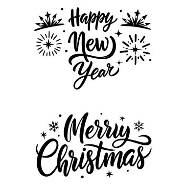 Sezonu bu Mutlu Noeller ve Mutlu Yıllar tipografisi ile kutlayın. Tatil tişörtü tasarımları, tebrik kartları ve şenlikli dijital projeler için mükemmel..