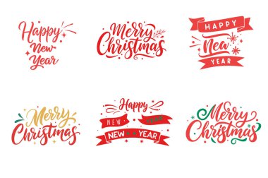 Sezonu bu Mutlu Noeller ve Mutlu Yıllar tipografisi ile kutlayın. Tatil tişörtü tasarımları, tebrik kartları ve şenlikli dijital projeler için mükemmel..