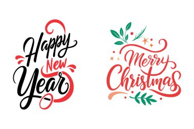 Sezonu bu Mutlu Noeller ve Mutlu Yıllar tipografisi ile kutlayın. Tatil tişörtü tasarımları, tebrik kartları ve şenlikli dijital projeler için mükemmel..