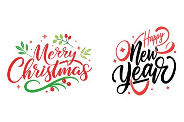 Sezonu bu Mutlu Noeller ve Mutlu Yıllar tipografisi ile kutlayın. Tatil tişörtü tasarımları, tebrik kartları ve şenlikli dijital projeler için mükemmel..