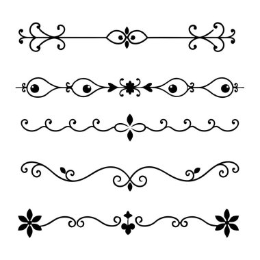  Tasarımlarınızı bu zarif bölücü süsleme vektör illüstrasyon setiyle yükseltin. Eski tarz sınırlar, dekoratif çerçeveler, davetiyeler ve dijital projeler yaratmak için mükemmel.