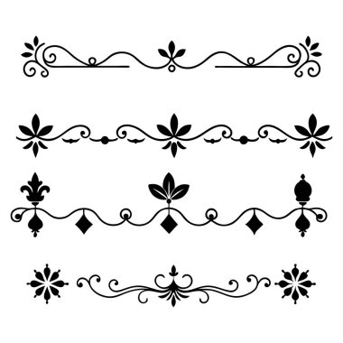  Tasarımlarınızı bu zarif bölücü süsleme vektör illüstrasyon setiyle yükseltin. Eski tarz sınırlar, dekoratif çerçeveler, davetiyeler ve dijital projeler yaratmak için mükemmel.