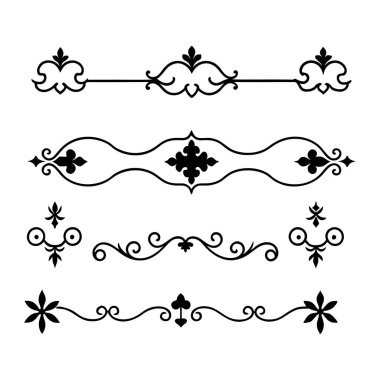  Tasarımlarınızı bu zarif bölücü süsleme vektör illüstrasyon setiyle yükseltin. Eski tarz sınırlar, dekoratif çerçeveler, davetiyeler ve dijital projeler yaratmak için mükemmel.
