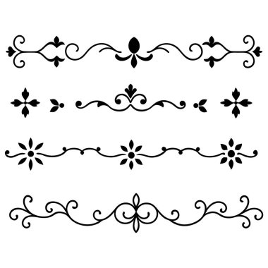  Tasarımlarınızı bu zarif bölücü süsleme vektör illüstrasyon setiyle yükseltin. Eski tarz sınırlar, dekoratif çerçeveler, davetiyeler ve dijital projeler yaratmak için mükemmel.