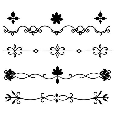  Tasarımlarınızı bu zarif bölücü süsleme vektör illüstrasyon setiyle yükseltin. Eski tarz sınırlar, dekoratif çerçeveler, davetiyeler ve dijital projeler yaratmak için mükemmel.