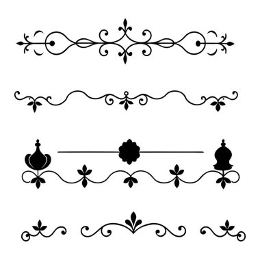  Tasarımlarınızı bu zarif bölücü süsleme vektör illüstrasyon setiyle yükseltin. Eski tarz sınırlar, dekoratif çerçeveler, davetiyeler ve dijital projeler yaratmak için mükemmel.