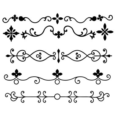  Tasarımlarınızı bu zarif bölücü süsleme vektör illüstrasyon setiyle yükseltin. Eski tarz sınırlar, dekoratif çerçeveler, davetiyeler ve dijital projeler yaratmak için mükemmel.
