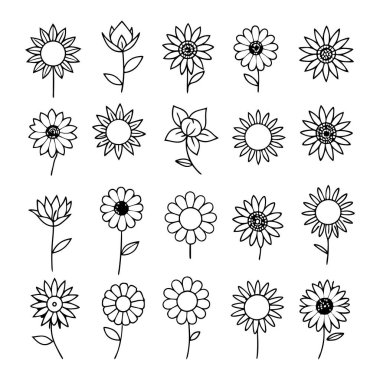 Add elegance to your projects with this line art sunflower vector set. Perfect for floral designs, patterns, decor, and digital artwork, blending minimalism with natural beauty. clipart