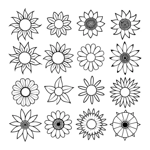 Projelerinize bu çizgili ayçiçeği vektör kümesi ile zarafet ekleyin. Çiçek tasarımları, desenler, dekor ve dijital sanat eserleri için mükemmel. Minimalizmi doğal güzellikle harmanlamak..