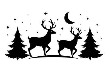 Doğanın zarafetini bu zarif çalışan geyik siluetleriyle vektör formatında yakalayın. Tatil temaları, vahşi yaşam projeleri, dekor ve dijital tasarımlar için ideal.