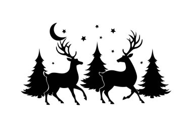 Doğanın zarafetini bu zarif çalışan geyik siluetleriyle vektör formatında yakalayın. Tatil temaları, vahşi yaşam projeleri, dekor ve dijital tasarımlar için ideal.
