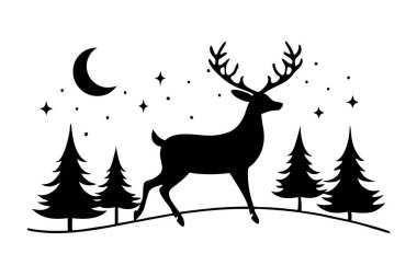 Doğanın zarafetini bu zarif çalışan geyik siluetleriyle vektör formatında yakalayın. Tatil temaları, vahşi yaşam projeleri, dekor ve dijital tasarımlar için ideal.