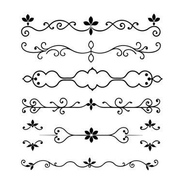Tasarımlarınıza bu zarif bölme süslemelerini vektör biçiminde ekleyin. Davetiyeler, sınırlar ve dekoratif dijital projeler için mükemmel.