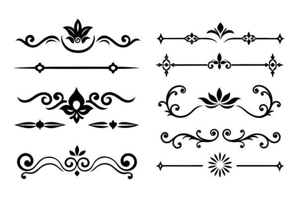 Add sophistication to your designs with this collection of elegant divider ornaments in vector format. Perfect for invitations, borders, and decorative digital projects.